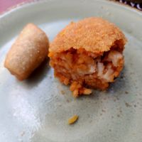 Vegan starter - tomato and cheese fritter at Rifugio Romano in Rome