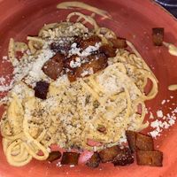 Vegan carbonara at Rifugio Romano in Rome