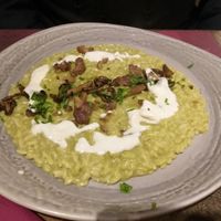Mushroom, pea and chestnut risotto with almond cream #Veganuary at Rifugio Romano in Rome