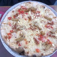 Bomba vegan (4 vegan cheeses, chilli, seitan, tomato) at Rifugio Romano in Rome