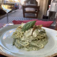Vegan pasta with green beans and cashews  at Rifugio Romano in Rome
