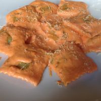 creamy vegan ravioli with seitan. at Rifugio Romano in Rome