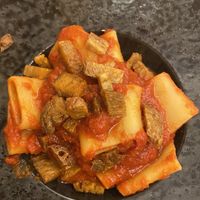 Pasta with smoked seitan, tomato sauce, chilli (opted for no vegan cheese)   at Rifugio Romano in Rome