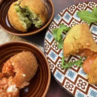 Arancino vegano, supplì and sofficino  at Rifugio Romano in Rome