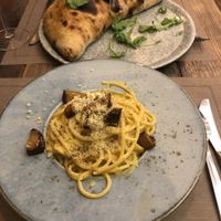 Vegan Calzone and carbonara   at Rifugio Romano in Rome