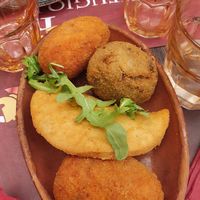 Fried arancini, suppli and sofficino at Rifugio Romano in Rome