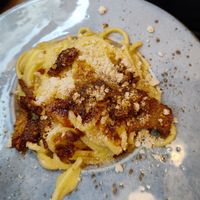 Vegan carbonara at Rifugio Romano in Rome