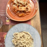 Bucatini Cacio E Pepe and a special paccheri dish   at Rifugio Romano in Rome