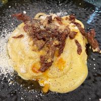 Spaghetti alla carbonara, with smocked seitan and smocked tofu cream, very tasty   at Rifugio Romano in Rome