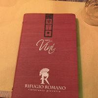 Front of wine menu  at Rifugio Romano in Rome