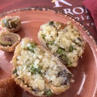 Olive ascolane and arancino   at Rifugio Romano in Rome