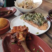 Focaccia, carciofo alla giudia, bruschetta con carciofo alla romana, suppli, e moscardini di funghi (top) at Rifugio Romano in Rome