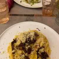 Carbonara (near) and lasagne (far)  at Rifugio Romano in Rome