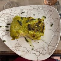 Lasagna zucchine e fiori di zucca al profumo di mare at Rifugio Romano in Rome