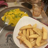 Ravioli and French fries  at Rifugio Romano in Rome