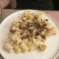 Mezzemanica alla gricia (traditional Gricia in vegan style)   at Rifugio Romano in Rome