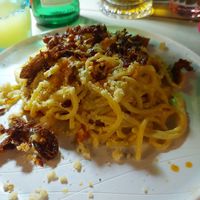 Carbonara. Great portion size. at Rifugio Romano in Rome