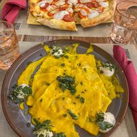 Ravioli and pizza  at Rifugio Romano in Rome