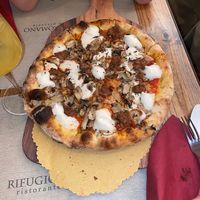 Sausage, Mushroom, Mozzarella Pizzaa  at Rifugio Romano in Rome