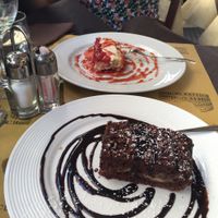 Delicious chocolate and strawberry cakes. at Rifugio Romano in Rome