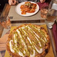 Pizza and amatriciana at Rifugio Romano in Rome