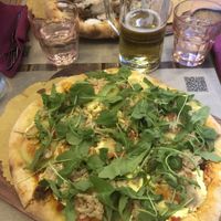 Yum! Pizza with yummy v-tuna, mayo, rocket   at Rifugio Romano in Rome