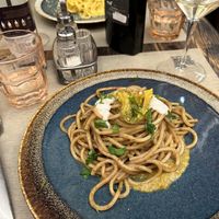 Pasta with black garlicc  at Rifugio Romano in Rome