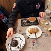 The rocher gianduia al cuore de albicocca, a dessert we can’t remember the name (help!), and the tiramisu   at Rifugio Romano in Rome