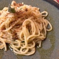 Tonnarello w/ sage chips on pumpkin cream   at Rifugio Romano in Rome