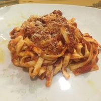 Vegan homemade pasta in bolognese sauce  at Rifugio Romano in Rome