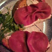 Bruschetta stracchino e prosciutto at Rifugio Romano in Rome