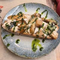 Gorgonzola and porcini bruschettaa  at Rifugio Romano in Rome