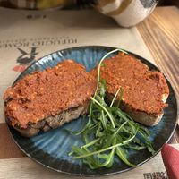 vegan bruschetta nduja  at Rifugio Romano in Rome