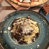 vegan spaghetti alla carbonara  at Rifugio Romano in Rome