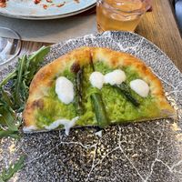 Foccocia bread with pistachio cream and asparagus!  at Rifugio Romano in Rome
