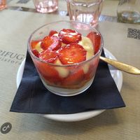 Tiramisu with strawberries at Rifugio Romano in Rome