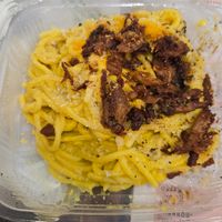 Vegan Spaghetti Carbonara at Rifugio Romano in Rome