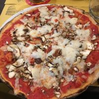 Vegan pizza margarita with added mushrooms. at Rifugio Romano in Rome