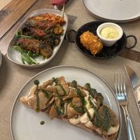 Cabbage rolls, mozzarella bites and bruschetta   at Rifugio Romano in Rome