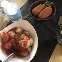 Vegan pizza balls and rice croquettes. Delicious  at Rifugio Romano in Rome