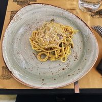 vegan carbonara... probably the best food I’ve ever eaten in my life, even my omni mum thought it was super delicious! I’m so happy they managed to veganize this traditional dish, and I recommend not being skeptical and try it!!! No need for animal products for a tasty carbonara? photo by me @lifeasleevia on instagram   at Rifugio Romano in Rome