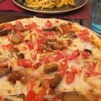 Bomba pizza & vegan carbonara  at Rifugio Romano in Rome