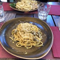 The vegan carbonara and the  mushroom pasta! at Rifugio Romano in Rome