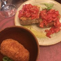 Vegan rice ball and bruschetta  at Rifugio Romano in Rome