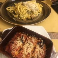 Vegan lasagna and carbonara at Rifugio Romano in Rome