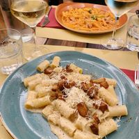 creamy vegan pasta with smoked seitan, vegan cheese and black pepper  at Rifugio Romano in Rome