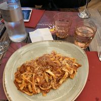 fettuccine pasta with no-meat bolognese at Rifugio Romano in Rome