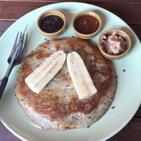 Flaxseed banana pancakes with vegan Nutella, a must have for breakfast! at Pure Vegan Heaven - Chalong  in Phuket