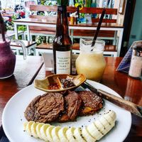 sweet potato and banana pancakes and pineapple, orange amd banana smoothie at Pure Vegan Heaven - Chalong  in Phuket