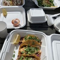 Peach tacos, bukhan tacos and pesto pasta shown. at Cafe Wylde in Everett